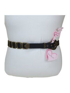 True Love Accessories Black Belt Brass Accents With Heart Buckle Large 47"